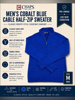 Chaps Men’s Cobalt Blue Cable Half-Zip Sweater